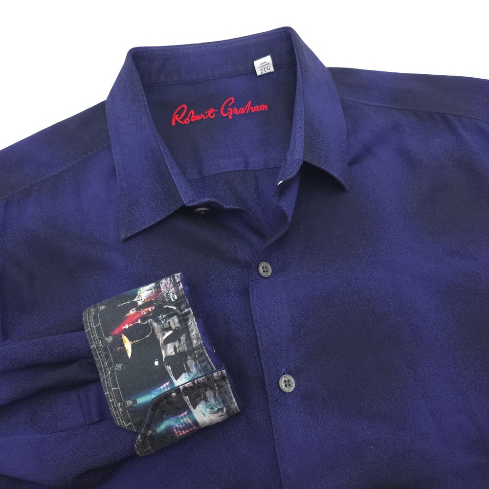 Robert Graham Mens 2XL Classic Fit Navy Purple Ombre Flip Cuff Button Down Shirt